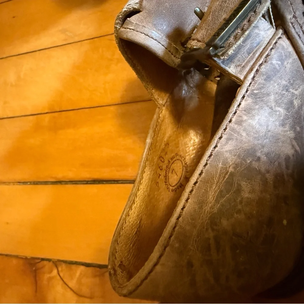 John Fluevog Brown Laser-Cut Leather Mary Jane Heels
